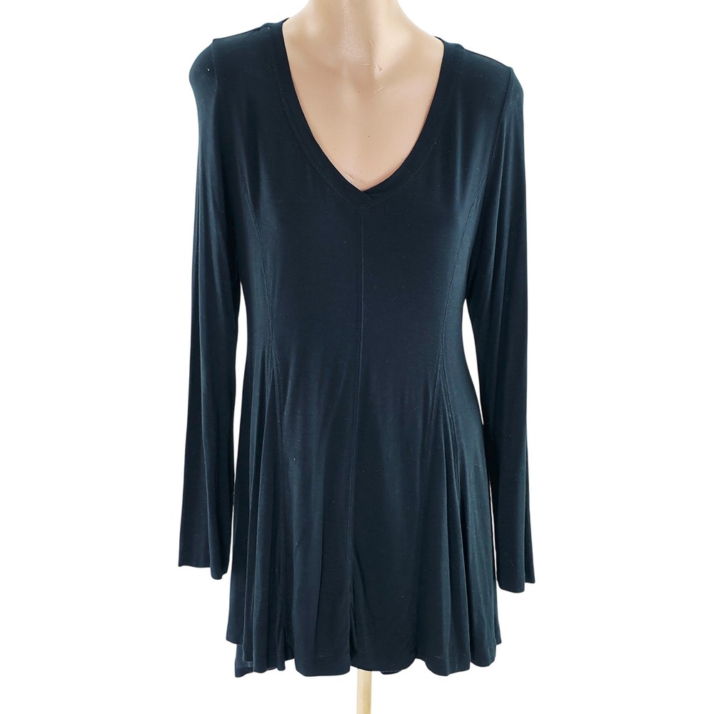 Soft Surroundings Tunicβ Top Womens Medium Black V-Neck Long Sleeve Fit & Flare